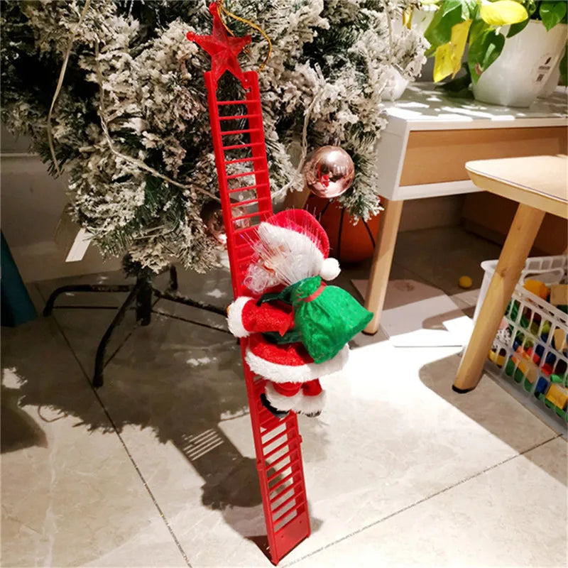 Christmas Ornaments Gift Electric Climbing Ladder Santa Claus Doll Toys With Music Merry Christmas Tree Hanging Decoration