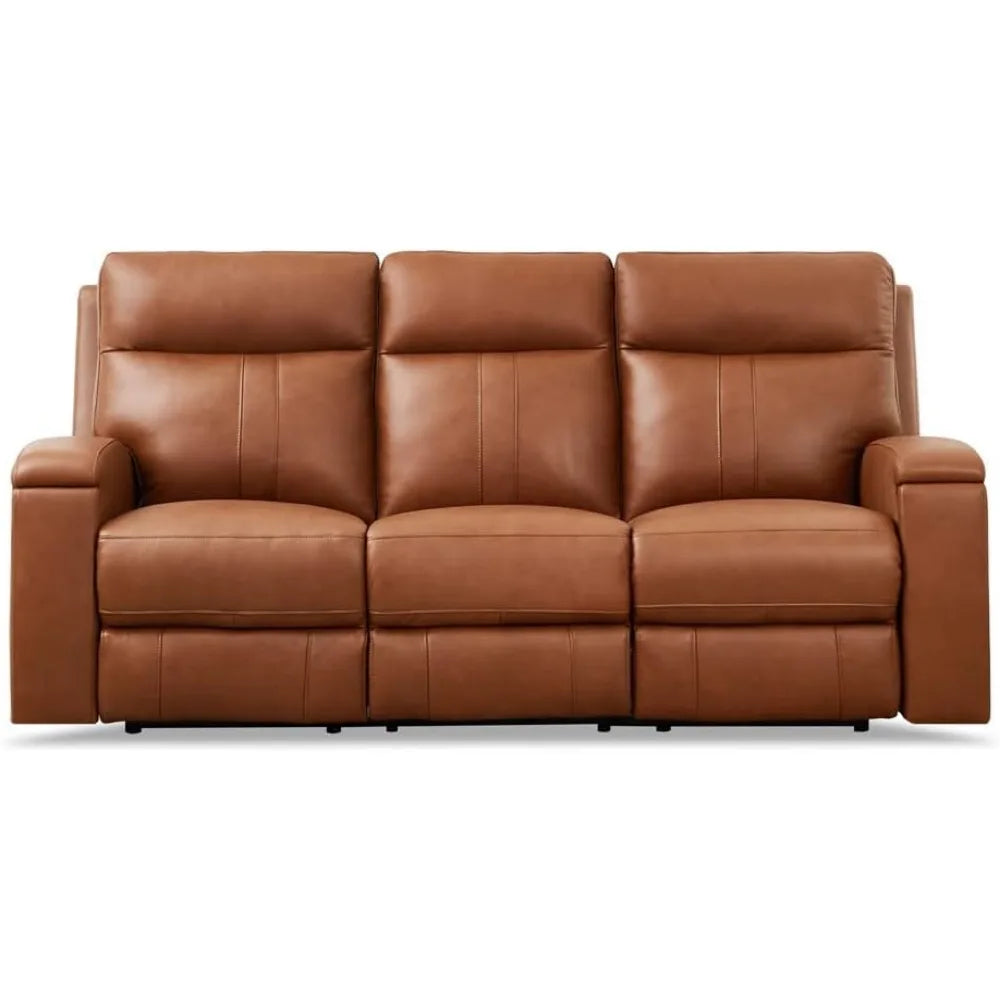 Zero Gravity Power Recline and Headrest Top Grain Leather Sofa Couch with Hidden Cup Holder, 86", Nutmeg Brown, Memory Foam