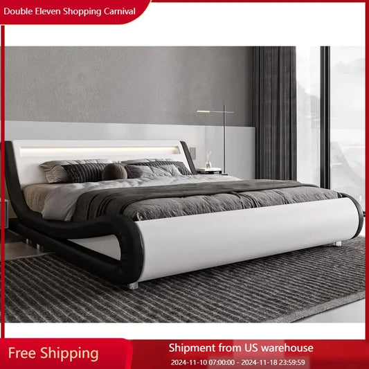 King Size LED Platform Bed Frame with Adjustable Headboard/No Box Spring Need/Easy Assembly Bed Frame