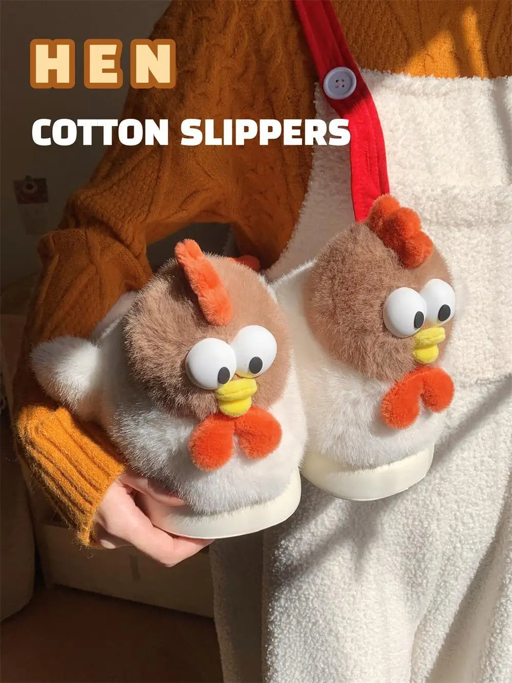 Funny 3D Chicken Cotton Home Slippers Women Ins For Household Indoor Cute And Warm Winter Fur Shoes For Women Home Shoes