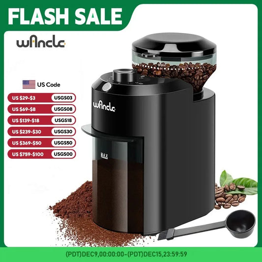 Wancle Electric Burr Coffee Grinder Adjustable Burr Mill Conical Coffee Bean Grinding with 28 Precise Grind Setting 220V/120V