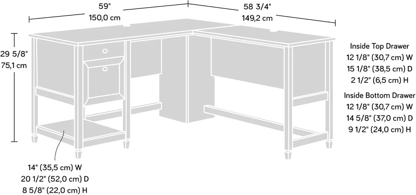 Water L-Desk, L: 59.06" x W: 58.74" x H: 29.57", Chalked Chestnut finish