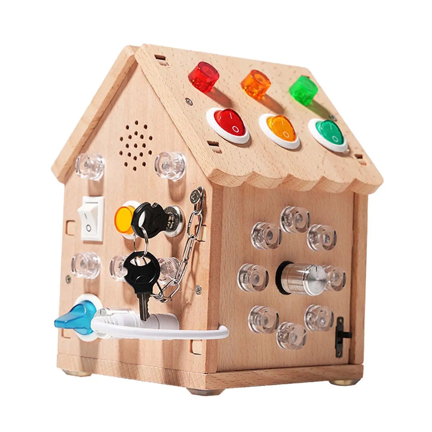 Wooden House Lights Switch Busy Board Toys with Buttons, Fine Motor Skill,