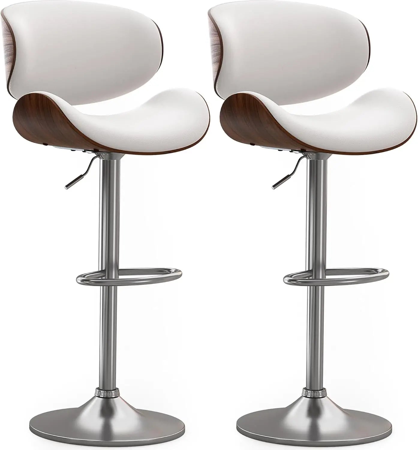 Swivel Bar Stools Set of 2, Adjustable Bentwood Barstools with Back and Footrest, Modern PU Leather Upholstered Bar Chair