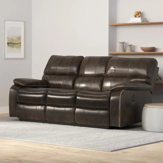 Zoey Chocolate Brown 84" Power Sofa with Dual Recliners, Microsuede Upholstery, and USB Charging Station