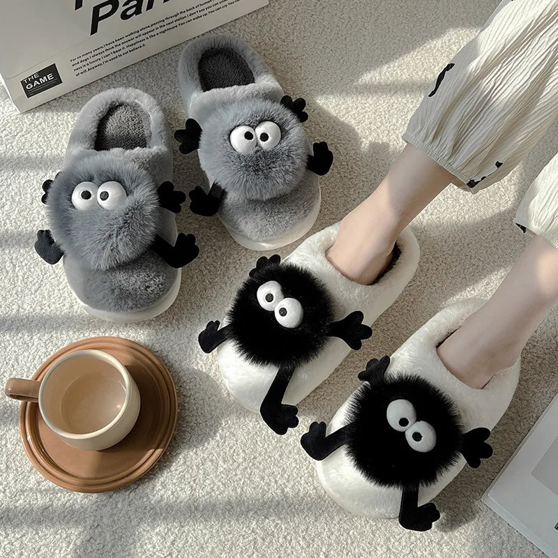 Cute Warm Slippers Cushion Slides Soft Warm Comfort Flat Fur Woman Cartoon House Slippers Funny Shoes Fluffy Comfy Shoes