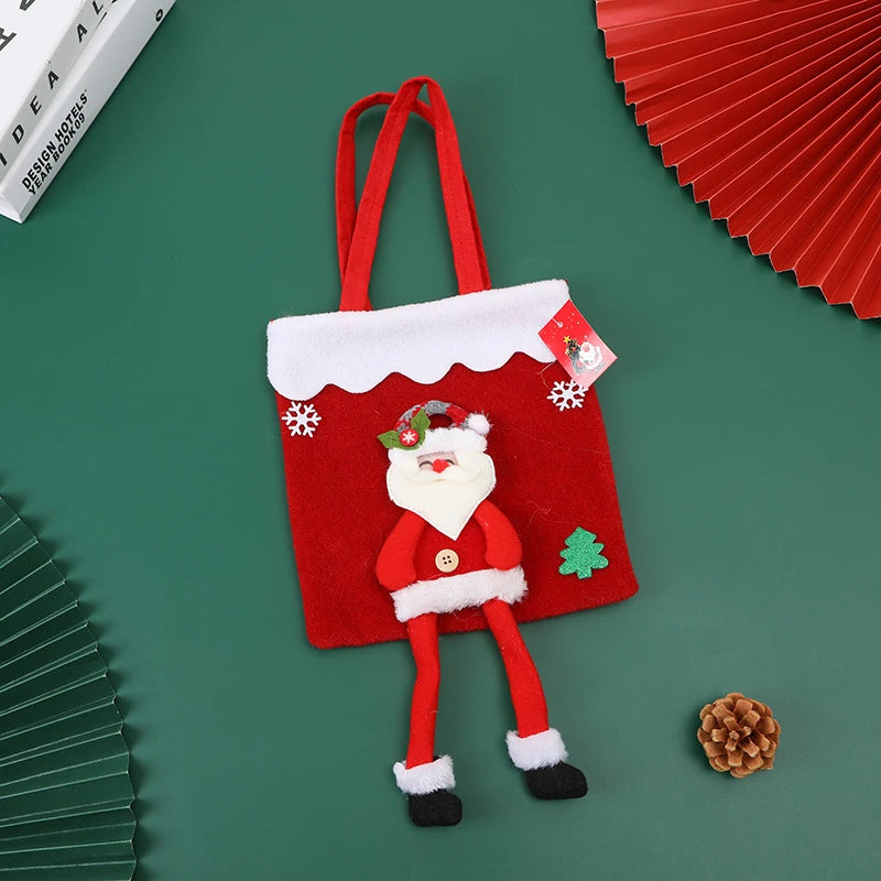 New Christmas Santa Sack Children's Christmas Gifts Candy Stocking Bag Elegant Santa Claus Printed Linen Christmas Candy Bag