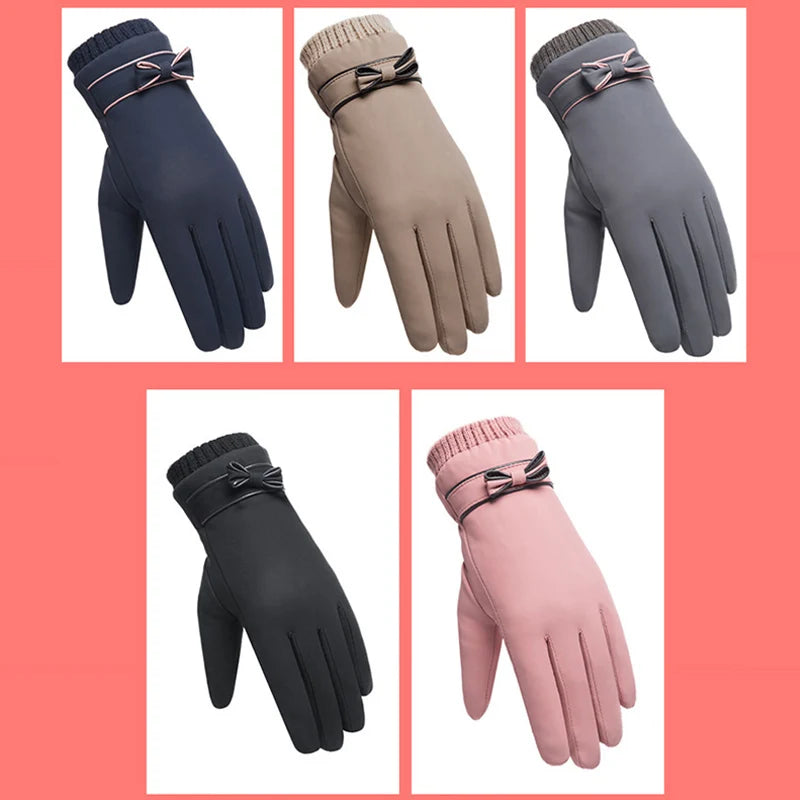 Modische Winterhandschuhe für Damen, winddicht, mit Innenplüsch, warm, Touchscreen, hautfreundlich, weiche PU-Lederhandschuhe für Damen