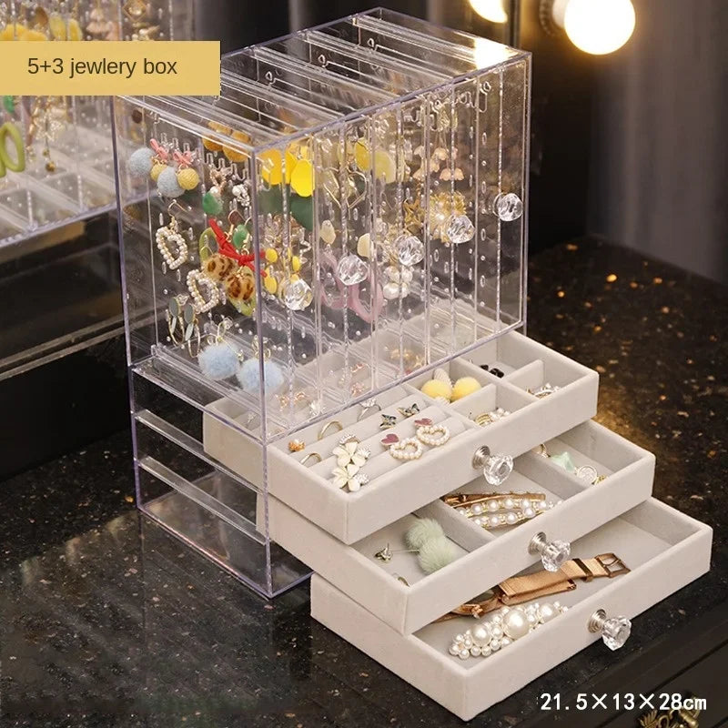 Luxury Jewelry Boxes Organizer Hanging Earrings Rack Transparent Acrylic Display Case Necklace Display Case Storage Box 3 Layers