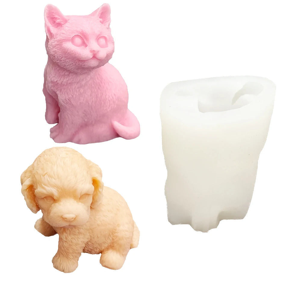 Cat And Dog Model Silicone Mold Cake Decoration Candle Ornaments Gypsum Aromatic Epoxy Resin Hand Made Gift Baking Mold