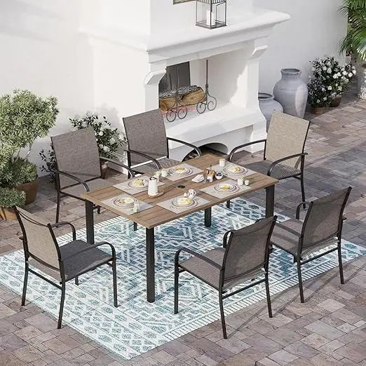 Patio Dining Sets , Wood-Like Table Top for Outdoor Kitchen Lawn Garden,Backyard,Outdoor Dining Chairs Rectangular Dining Table