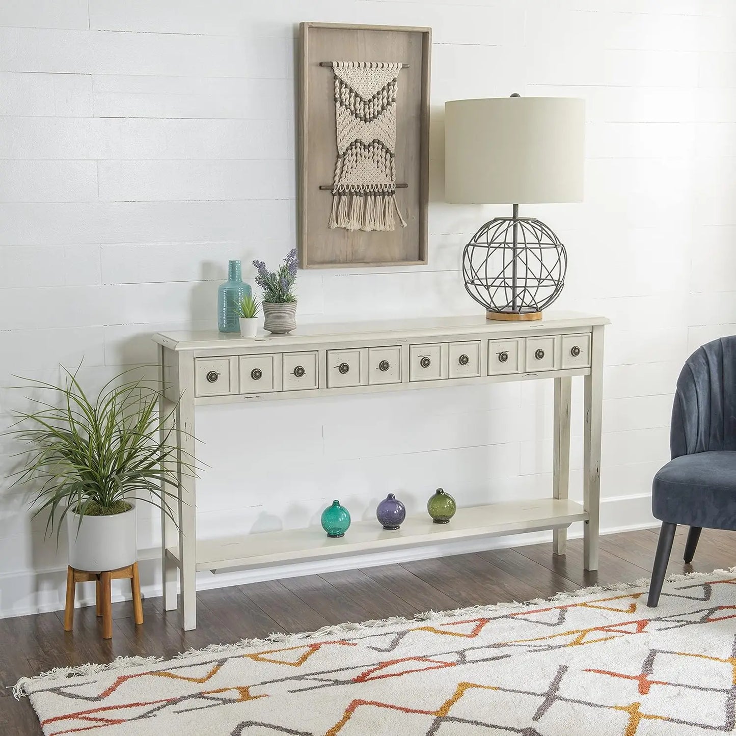 Furniture Sadie Cream Long Storage Console Table, Multicolor