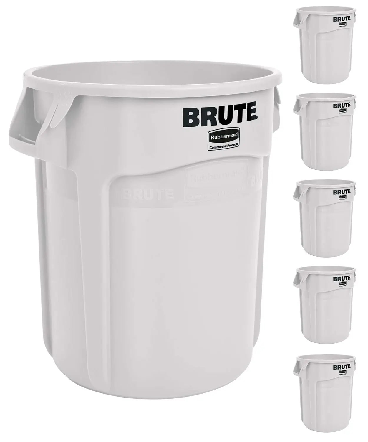 Commercial Products BRUTE Heavy-Duty Round Trash/Garbage Can, 20-Gallon, White, Wastebasket for Home/Garage