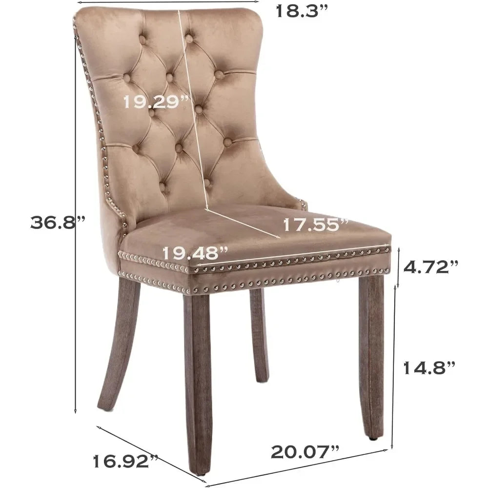 Velvet Dining Chairs Set of 6, Tall Back Side Chair, Modern Upholstered High-end Tufted Side Chair with Button Back Ring