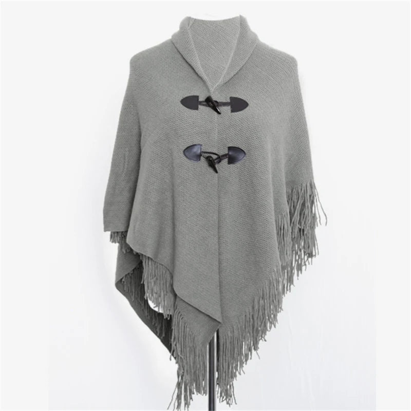 Winter Poncho Cape Cloak Shawl Wrap Poncho With Button Women Shawl Wrap Poncho Ruana Cape Cardigan Sweater Open