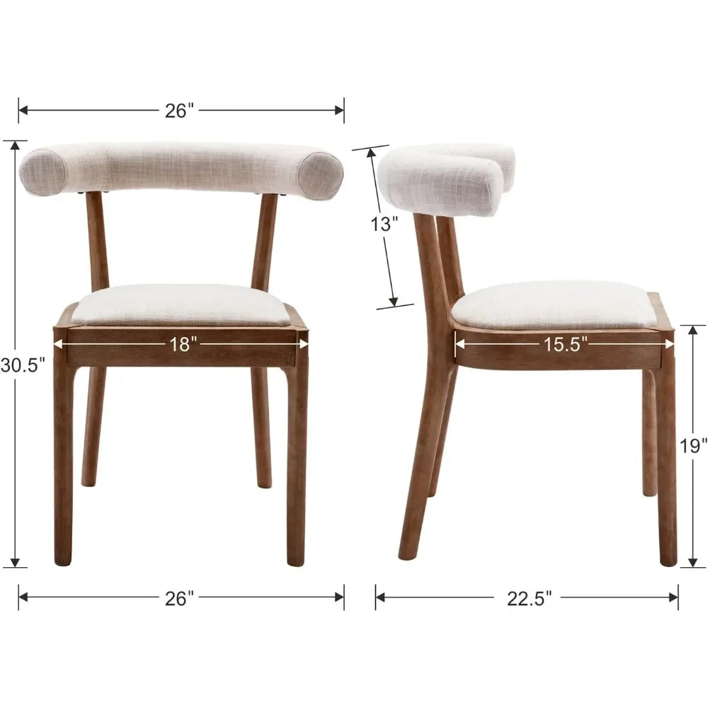 Table Chairs Set of 4 Linen Fabric Kitchen Chairs with Comfortable Open Back Wood Side Chairs for Living Room/Restaurant