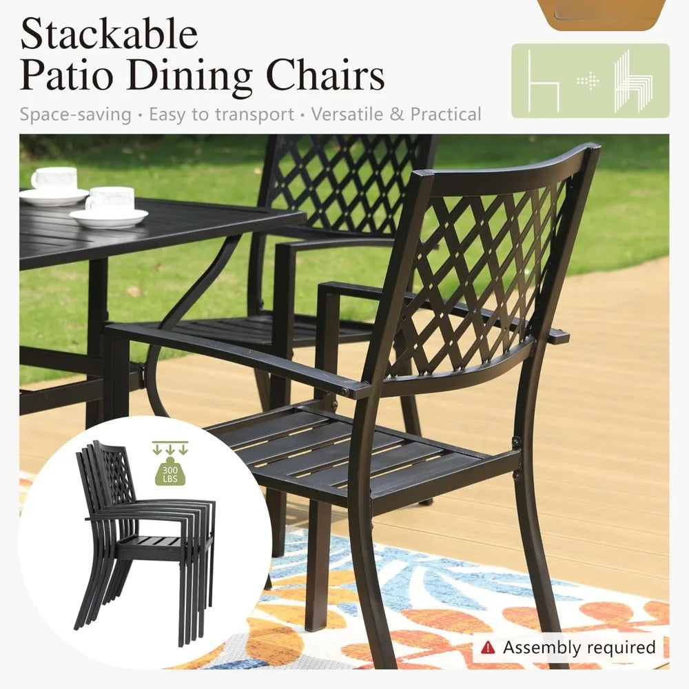 8 Piece Metal Outdoor Table Furniture Sets, with 6 Stackable Chairs, 1 Rectangle Dining Table,Outdoor Dining Table Sets