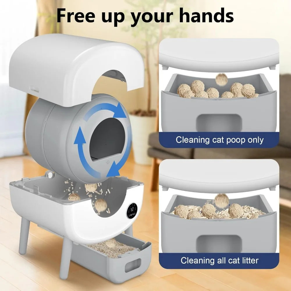 Self Cleaning Litter Box, 95 L Automatic Cat Litter Box Self Cleaning for Multiple Cats, with Safety Protection, App Control,