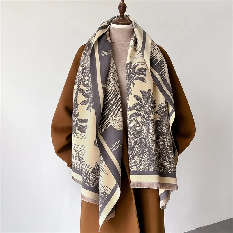 Design Winter Warm Women Scarf Luxury Floral Thick Shawl Wraps Bufanda Pashmina Blanket Scarves for Lady Poncho Bandana Echarpe