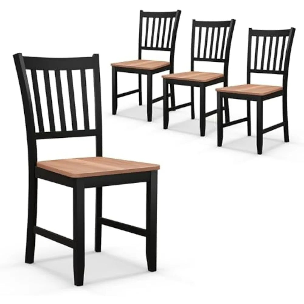 Wooden Dining Chairs Set of 4, Farmhouse Kitchen Chair with Rubber Wood Legs, Easy to Assemble Armless Dining Side Chairs, Black