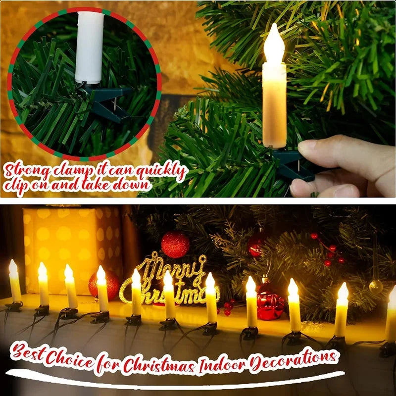 Christmas Trees LED Window Candle 20Pcs Flameless Taper Christmas Candle String Light with Clips for Home Party Xmas Decoration