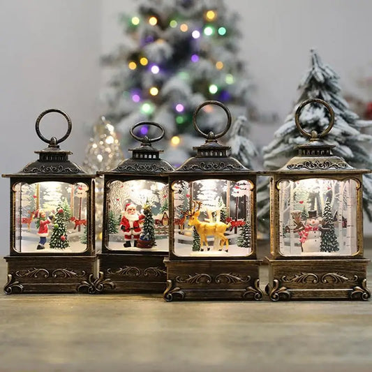 Christmas Snow Globe Lantern Rotating Lanten Led Globe Hanging Vintage Santa Lamp Snowman Tea LED Lantern Light Castle Globe