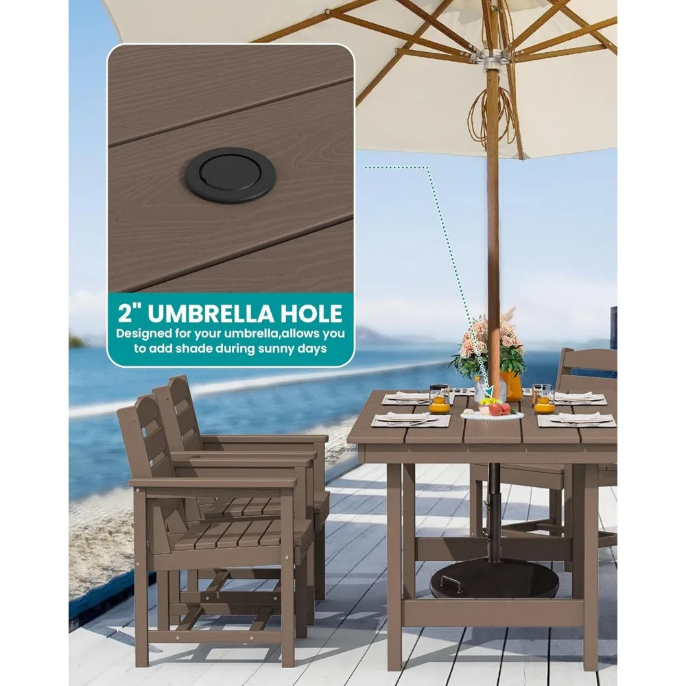 Outdoor Dining Sets, Outdoor HDPE Dining Furniture Set with Umbrella Hole Cut-Out Table and 4 Chairs, All Weather Dining Set