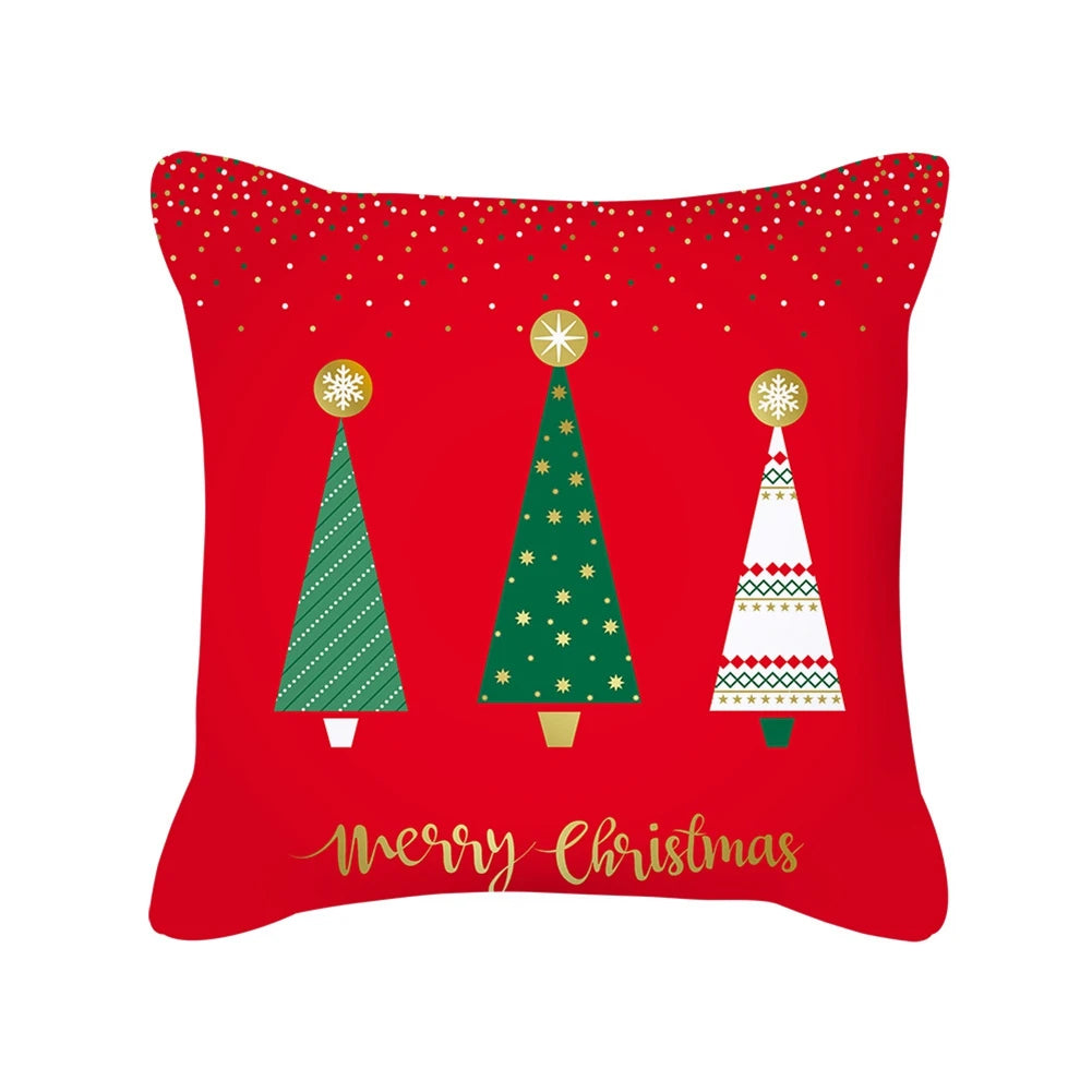 Christmas Cushion Covers Set of 4 Linen Christmas Pillow Cases 18 x 18 inch Xmas Design Throw Pillow Cases for Sofa