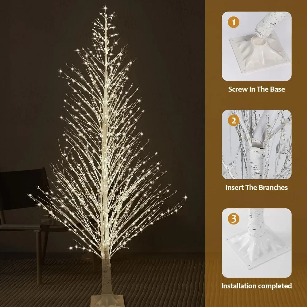 IJG 7FT Lighted Birch Tree 1000 LED Warm White Lights with Twinkle Lights，LED Artificial Tree Light for Christmas Decorations