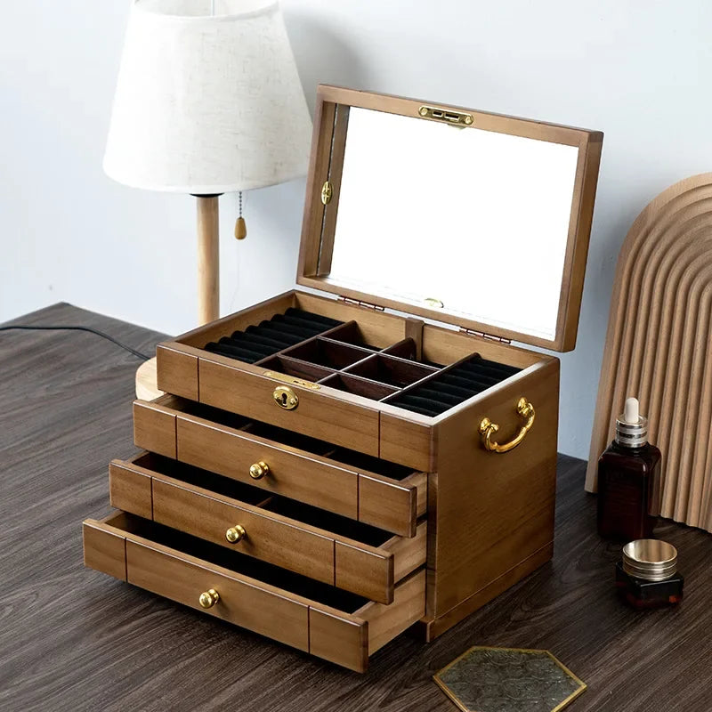 Wooden Jewelry Box Large Organizer Storage with Lock Luxury Jewelry Box Multi Functional Large Retro Packaging Gifs Supplies