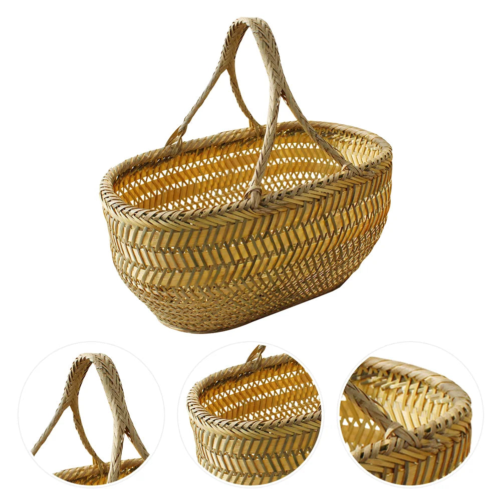 Planter Basket Hand Shopping Rattan Baskets Storage Garden Gathering Vegetables Mushroom