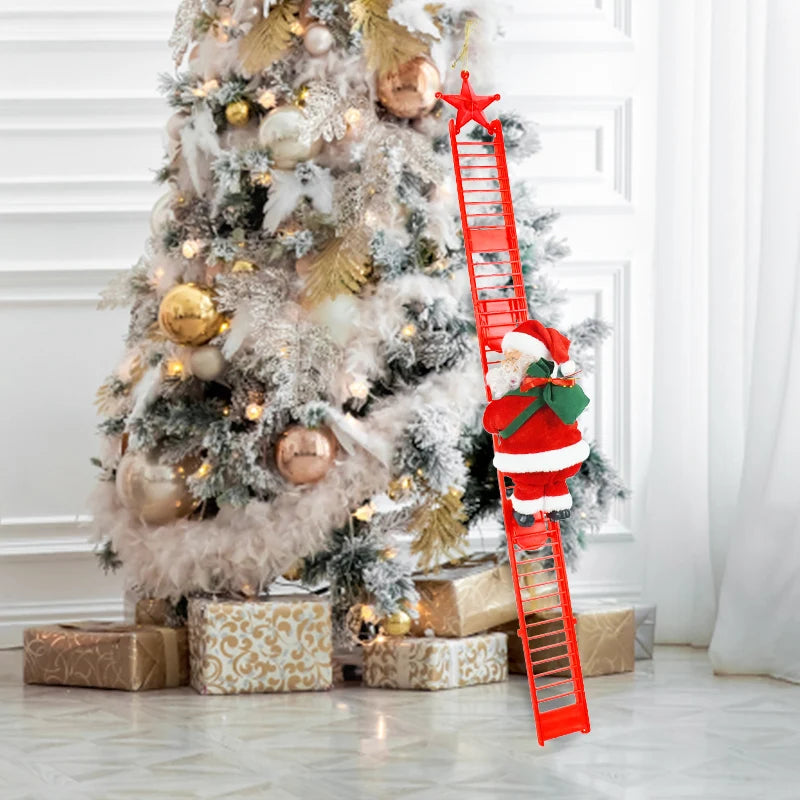 Singing Santa, Climbing Santa on Ladder, Santa Claus Climbing Ladder Christmas Doll Creative Plush Tree Hanging Decorations