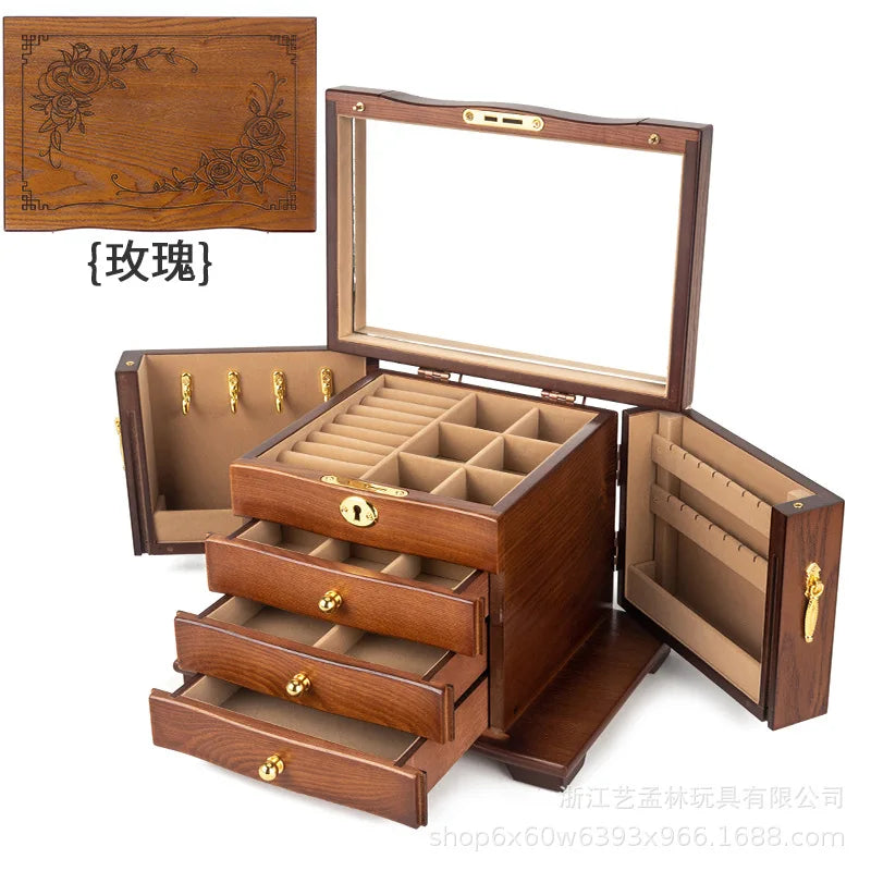 Wood Jewelry Box Big Size Ring Necklace Earrings Jewelry Box Organizer Drawer Bracelet Display Stand Women Accessories Storage