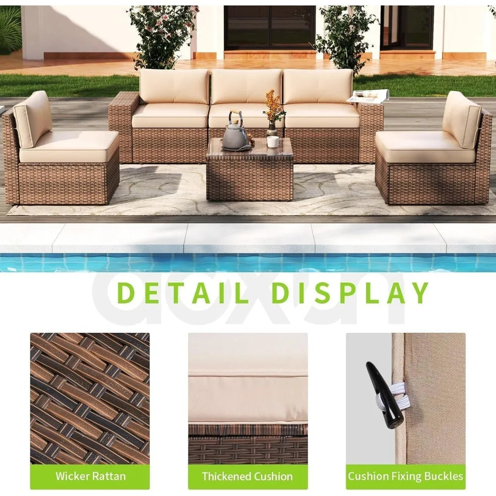 6 Pieces Patio Furniture Set, Outdoor Wicker Rattan Sectional Sofa for Patio, Garden, and Poolside, Garden Furniture Sets