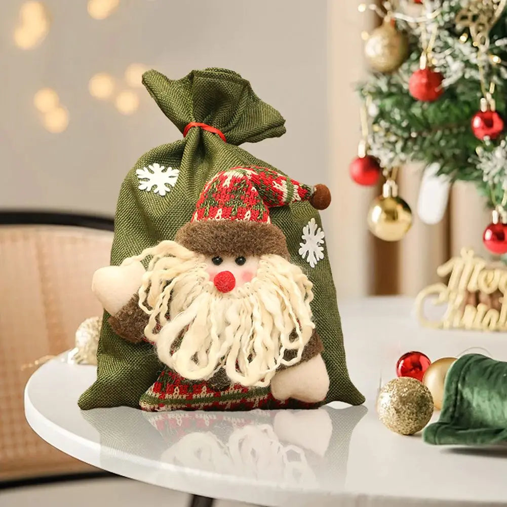 For Candy Storage Burlap Favor Bags Christmas Bags Festive Occasions 3D Santa Claus Bags Drawstring Bags Sustainable Wrapping