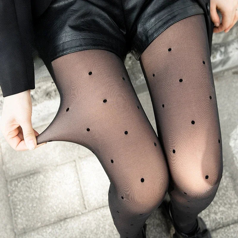 Warm Winter Women Pantyhose Heart Print Pattern Fleece-Lined Tights High-Elastic Thermal Stockings