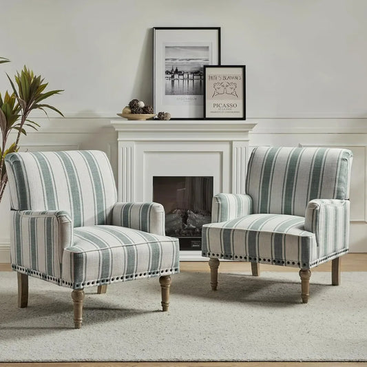 Chairs for Living Room Blue) Armchair Comfortable Upholstered Accent Chairs for Living Room Bedroom(Stripe Pattern Armchairs