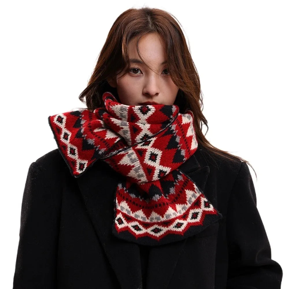 Casual Jacquard Winter Knitted Scarves Thickened Crochet Women Scarf Korean Style Windproof Woolen Neckerchiefs Gifts