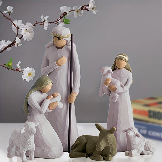 Six-piece Set of Nativity Statues, Carved Hand-painted Characters, Resin Gifts, Decoration, Living Room Show Piece