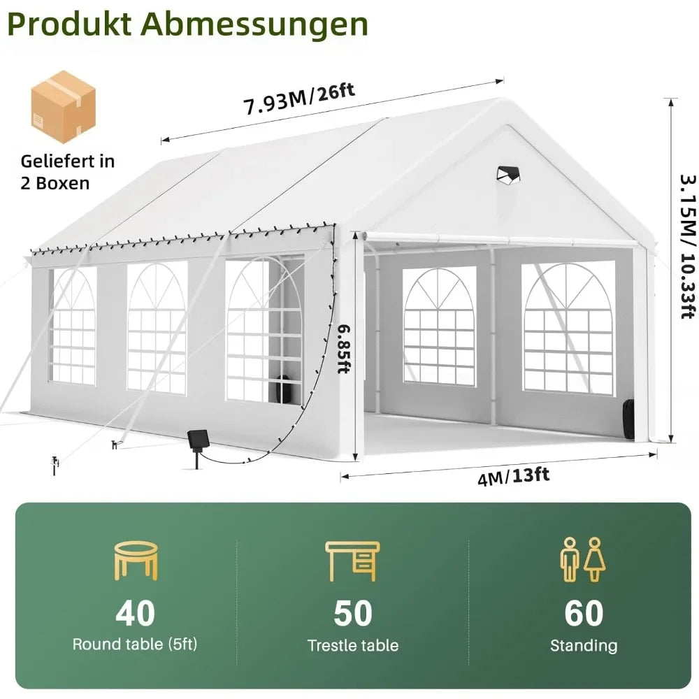 13x26FT Heavy Duty Canopy Tent, with Removable Sidewalls,3 Box Outdoor Waterproof Patio Camping Gazebo Shelter,Party Ten