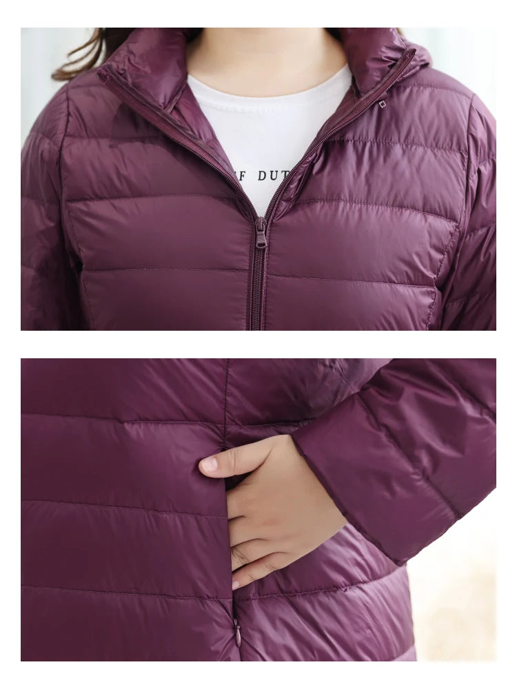 Plus Size Down Jackets 5xl 6xl Women Fat Autumn Winter X-long Ultra Lightweight Packable Hat Detachable Down Coats Female Coats