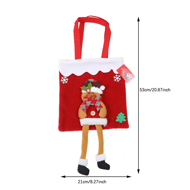 New Christmas Santa Sack Children's Christmas Gifts Candy Stocking Bag Elegant Santa Claus Printed Linen Christmas Candy Bag