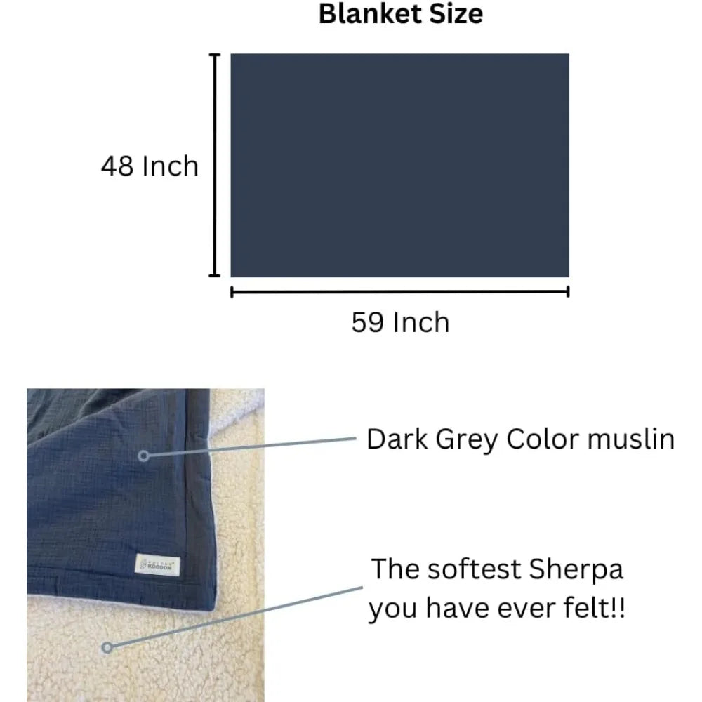 E.M.F Blanket - Organic Cotton Crepe Muslin & Sherpa Blanket, with Faraday Fabric Inside - 3 Layers -Size 48x59 inch -5 g,