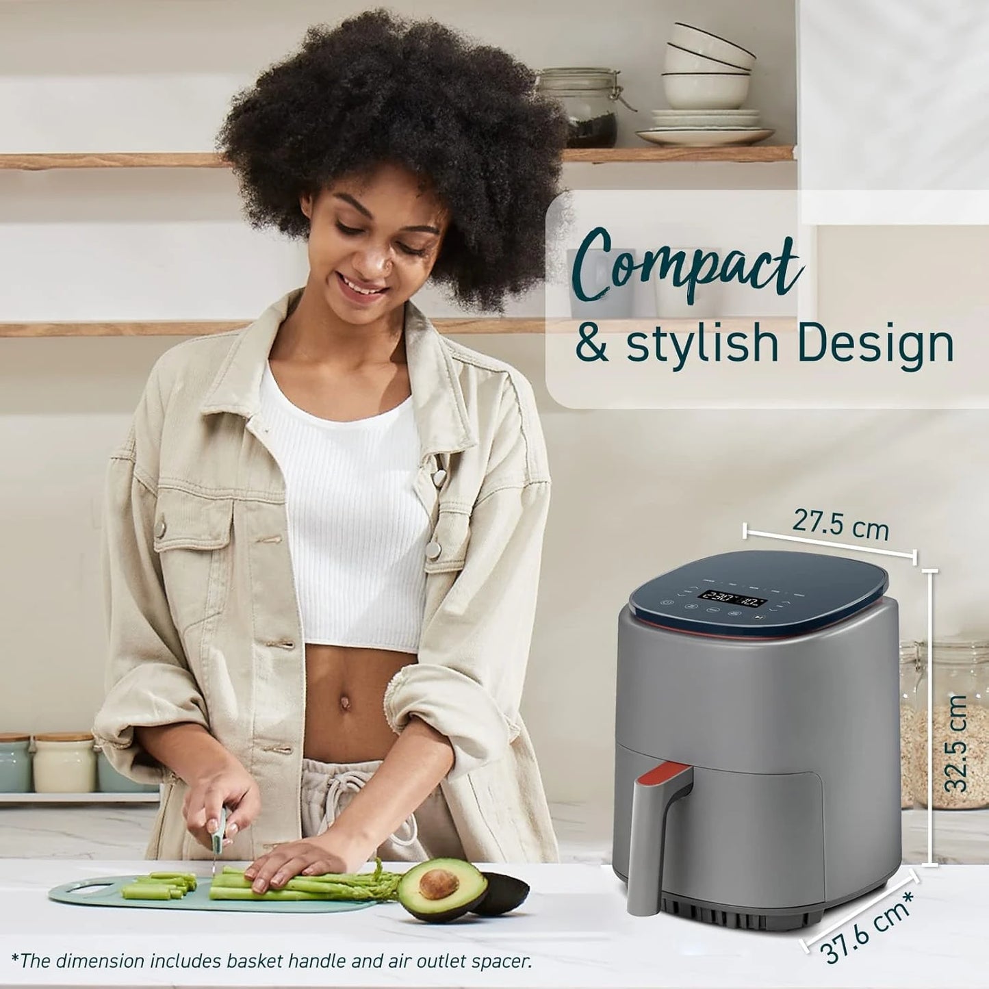 Air Fryer Lite 3.8L, 75-230℃,  7 Cooking Functions, Smart Control, 1500W, 1-3 Portions, Free with 110+ Online Recipes Cookbook