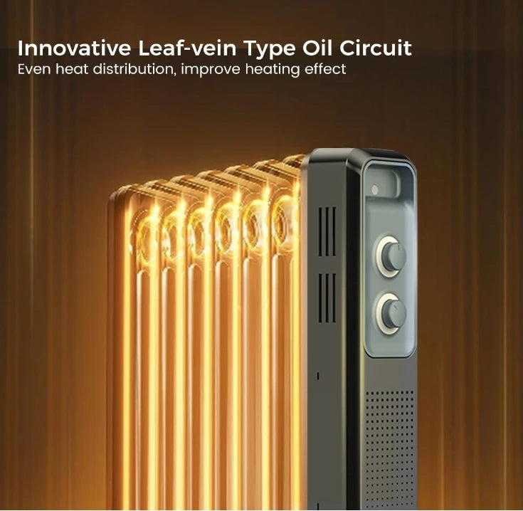 Oil-filled radiator heater, 1200W portable electric heater, 3 adjustable heating Settings, overheat and tip protection