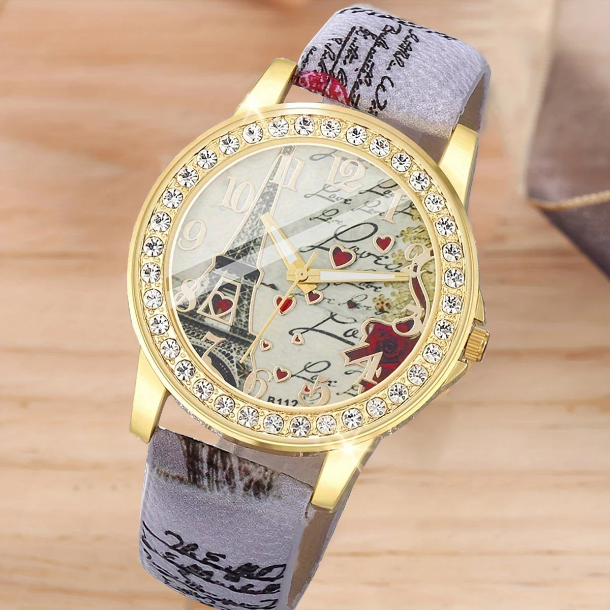 Ladies Fashion Trend Everything Tower Digital Floral Star Printed Leather Watch Band Quartz Watch Birthday Christmas Gift