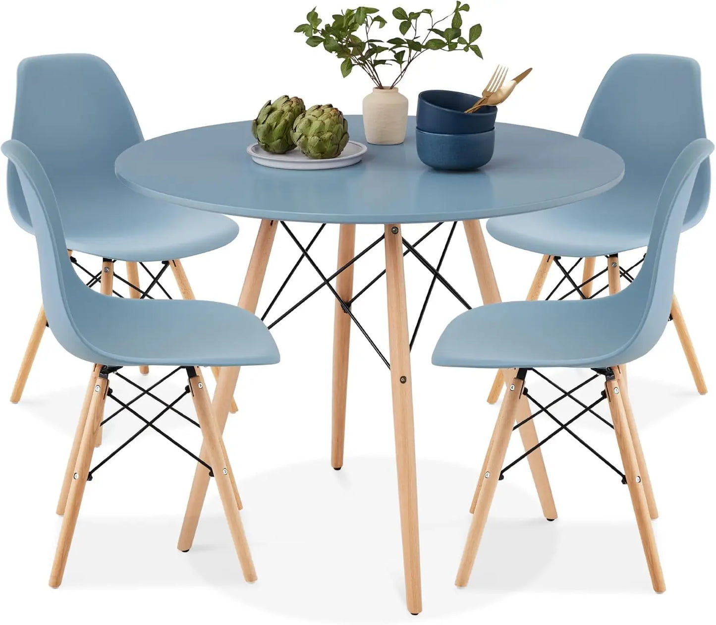 5-Piece Dining Set, Compact Mid-Century Modern Table & Chair Set for Home, w/ 4 Chairs, Suitable for dining rooms living rooms