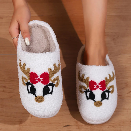 Christmas Slippers Winter Gingerbread Elk Fluffy Winter Warm House Funny Shoes Cushion Slides Bedroom Ladies Plush Winter Shoes