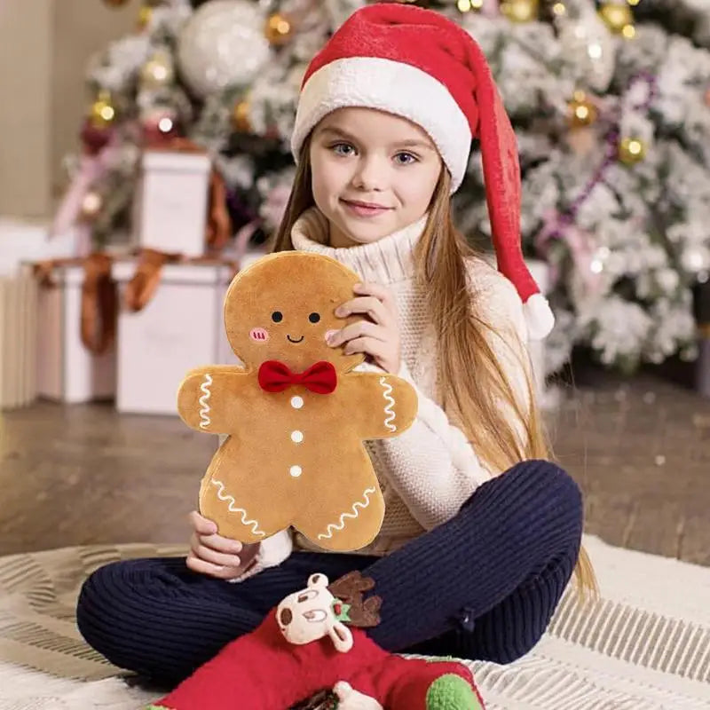 Christmas Gingerbread Plush Gingerbread Man Cartoon Plush Ornament Stuffed Animal Holiday Throw Pillow Festive Gingerbread Man