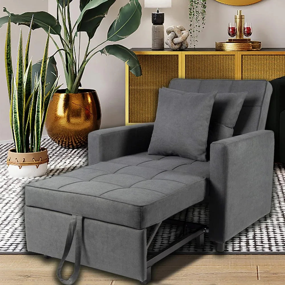 Sofa Bed Chair 3-in-1 Convertible, Lounger Sleeper, Single Recliner for Small Space with Adjustable Backrest (Dark Grey)